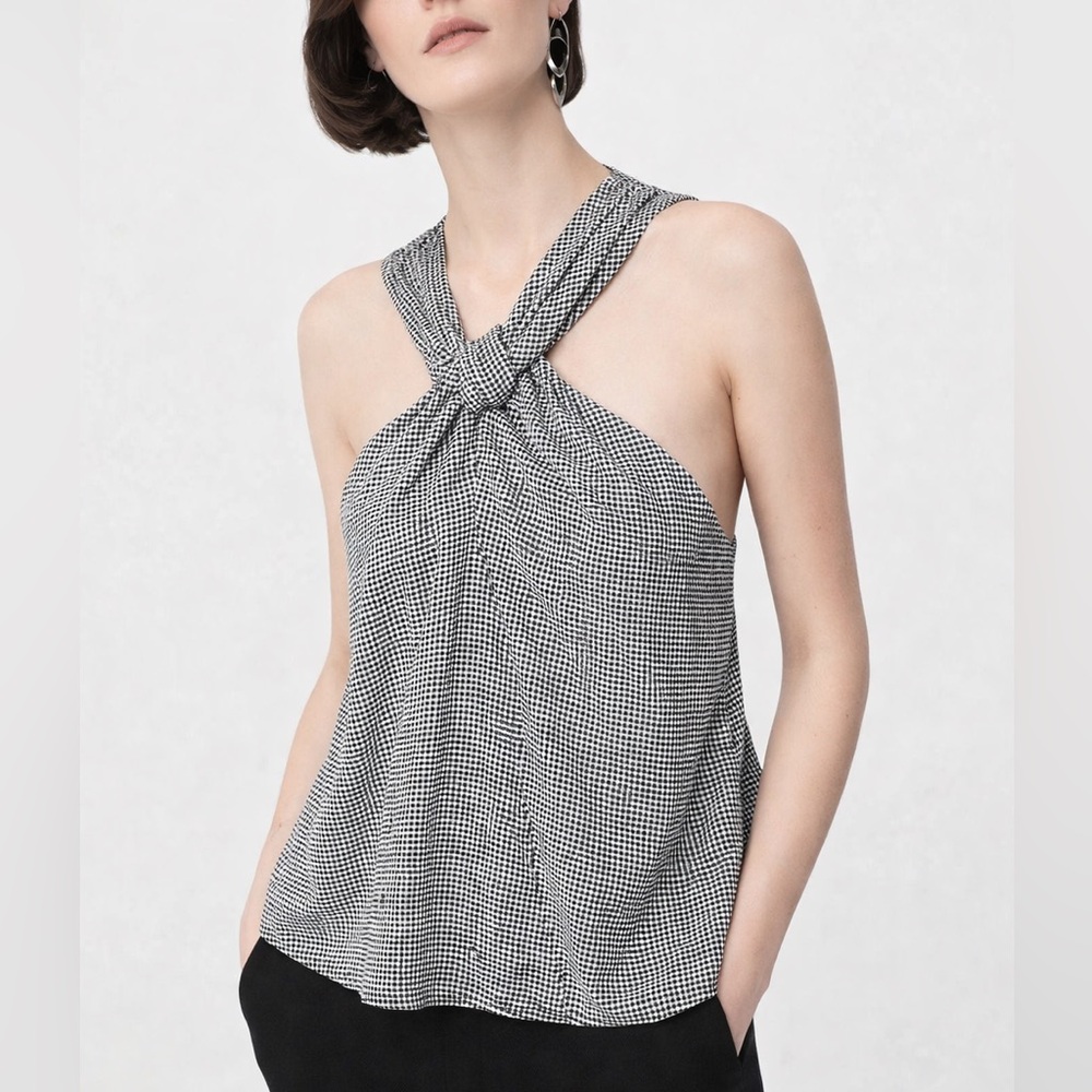 MANGO SUIT Elegant Black and White Knotted Twisted Halter Blouse Shell Top Small